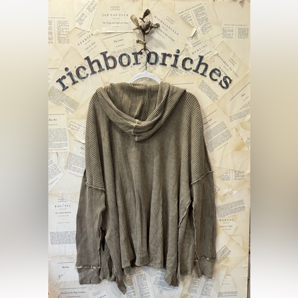 Free People One Gannet Hoodie Waffle Knit Front Pocket Side Slits Brown - Picture 9 of 9